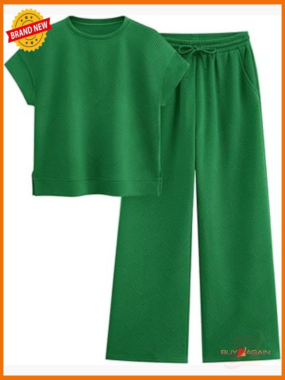 2 Piece Lounge Set - Short Sleeve Top & Wide Leg Pants